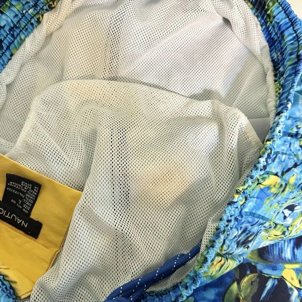 Vintage Men's Nautica Aquarium Pattern Navy‎ Swim Trunk Shorts Size Large